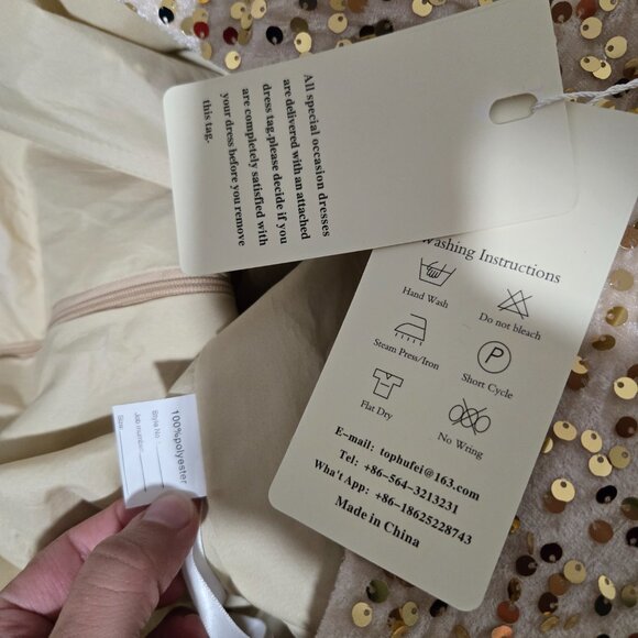 (Fits 14) NWT Unbranded Champagne-Gold Velvet-Sequin Ballgown w Satin Skirt - Picture 4 of 11